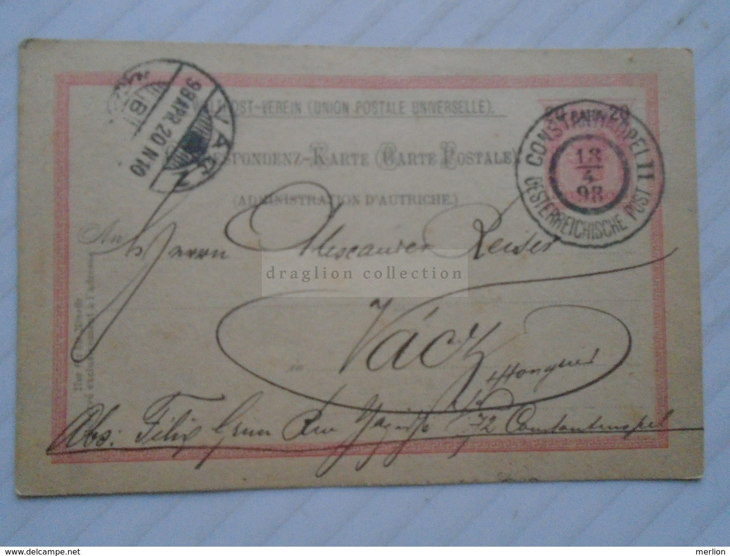 ZA265.7 TURKEY CONSTANTINOPLE II.  ÖSTERREICHISCHE POST  SENT TO VÁCZ  1898 - Levante-Marken