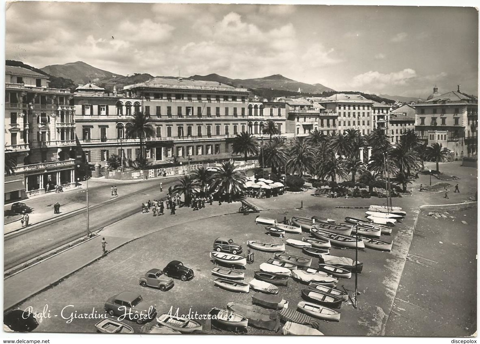 Y5334 Genova - Pegli - Giardini - Hotel Mediterraneo - Auto Cars Voitures / Viaggiata 1953 - Genova