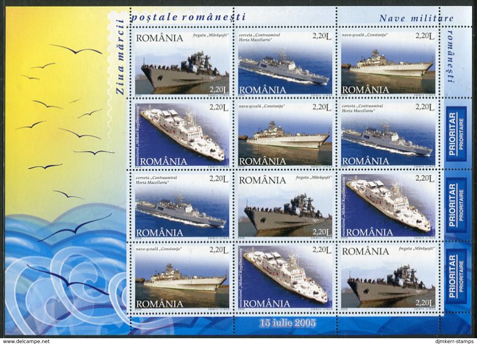 ROMANIA 2005 Warships Sheetlet MNH / **.  Michel 5967-70 - Unused Stamps