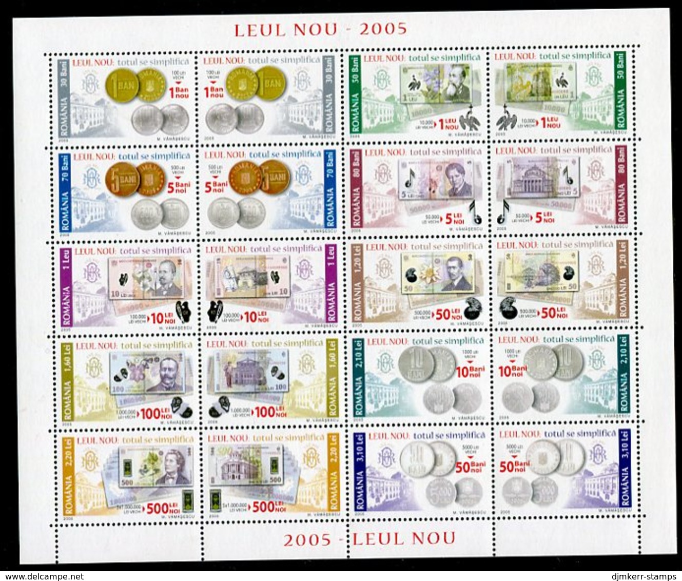 ROMANIA 2005 New Currency Sheetlet MNH / **.  Michel 5947-66 - Nuovi