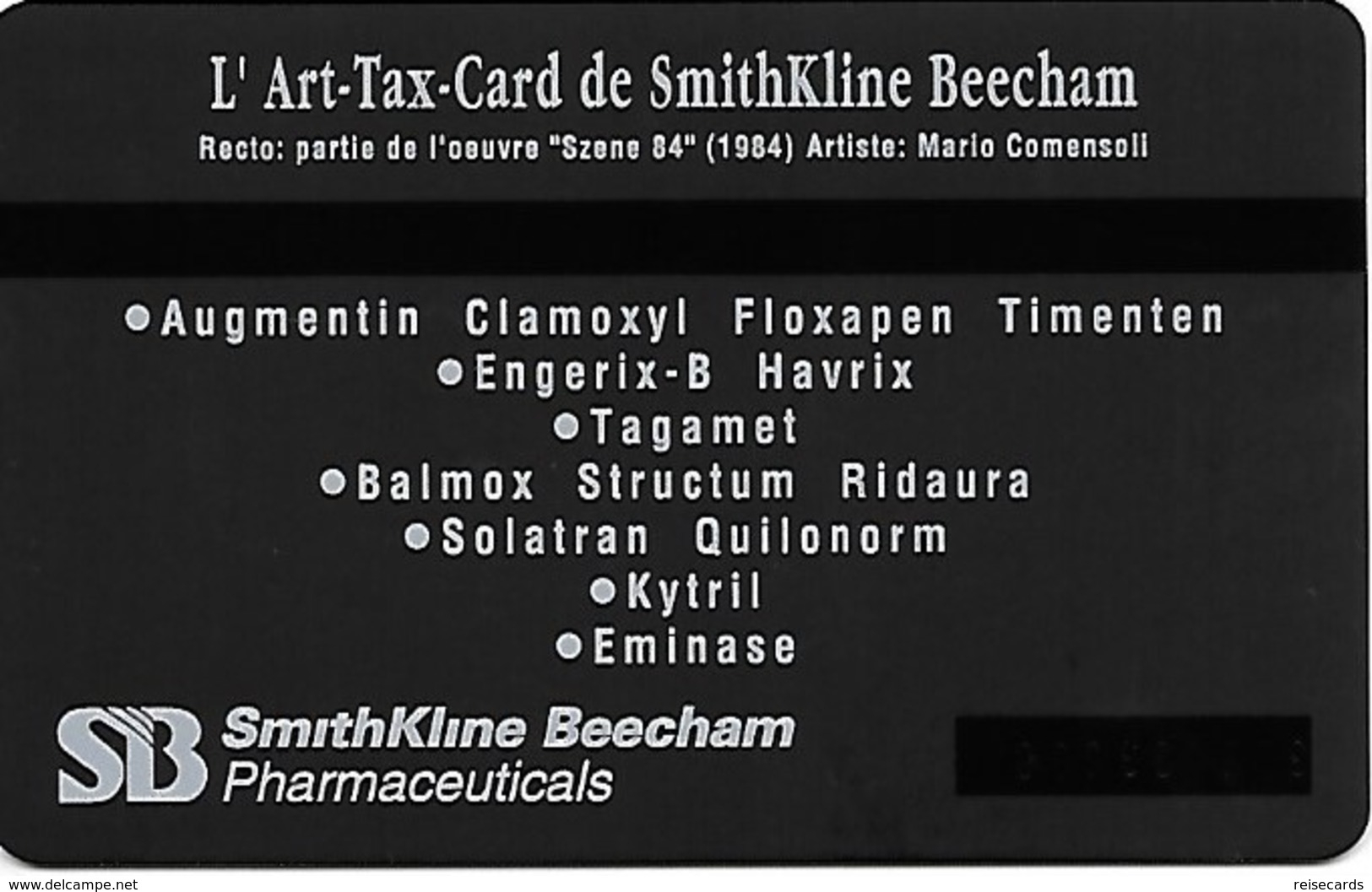 Switzerland: PTT KP-93/41F 326L SmithKLine Beecham, L'Art-Tax-Card - Suisse
