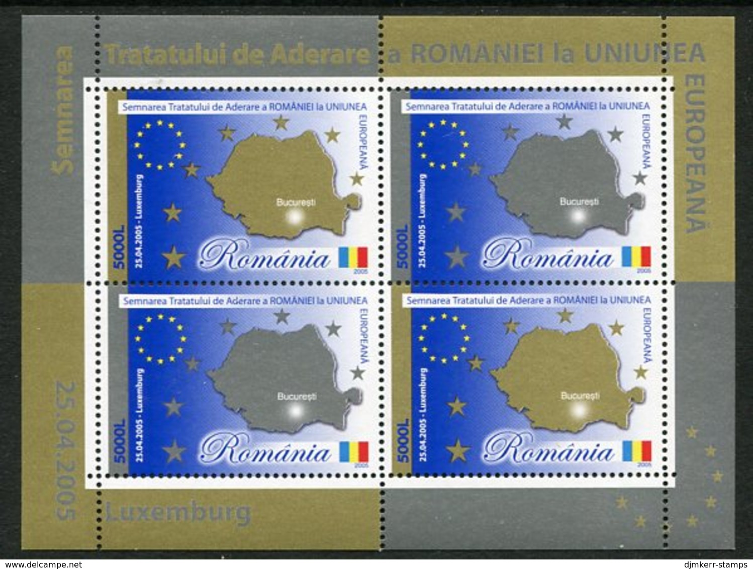 ROMANIA 2005 Signing Of EU Accession Agreement Block  MNH / **.  Michel 354 - Neufs