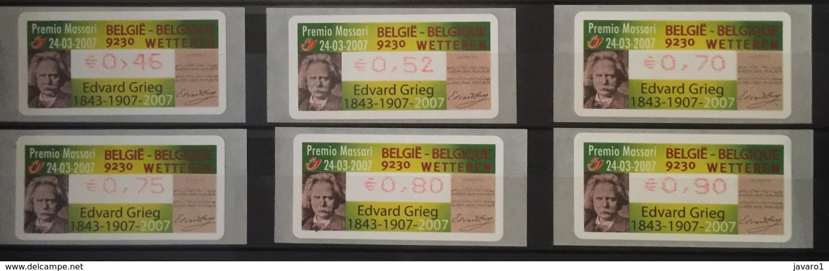 BELGIUM : 6 VIGNETTES Premio MAsari Edvard Grieg Music 9230 Wetteren MNH - Andere & Zonder Classificatie