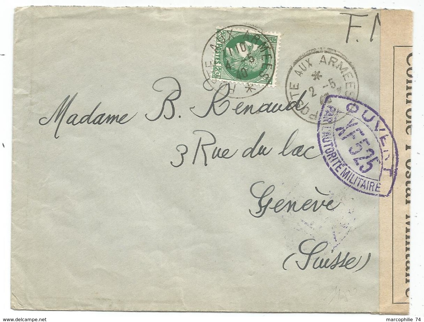 CERES 2FR50 VERT LETTRE POSTE AUX ARMEES 2.5.1940 POUR SUISSE CENSURE OUVERT XF 525 AUTORITE MILITAIRE - Guerra Del 1939-45