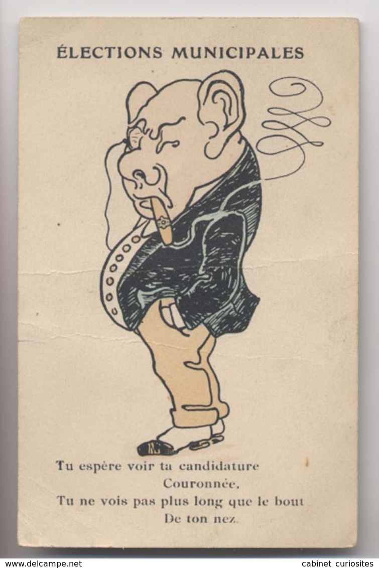 ÉLECTIONS MUNICIPALES - Caricature Gros Notable Au Cigare - Humour - Bourgeois Au Binocle - Politique - Satiriques