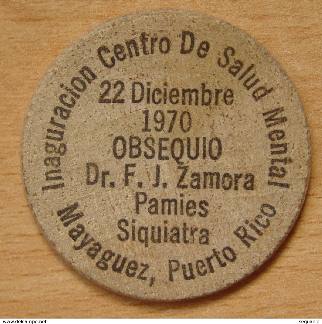 USA PORTO RICO  Wooden Nickel 22 Décembre 1970 - Professionals/Firms