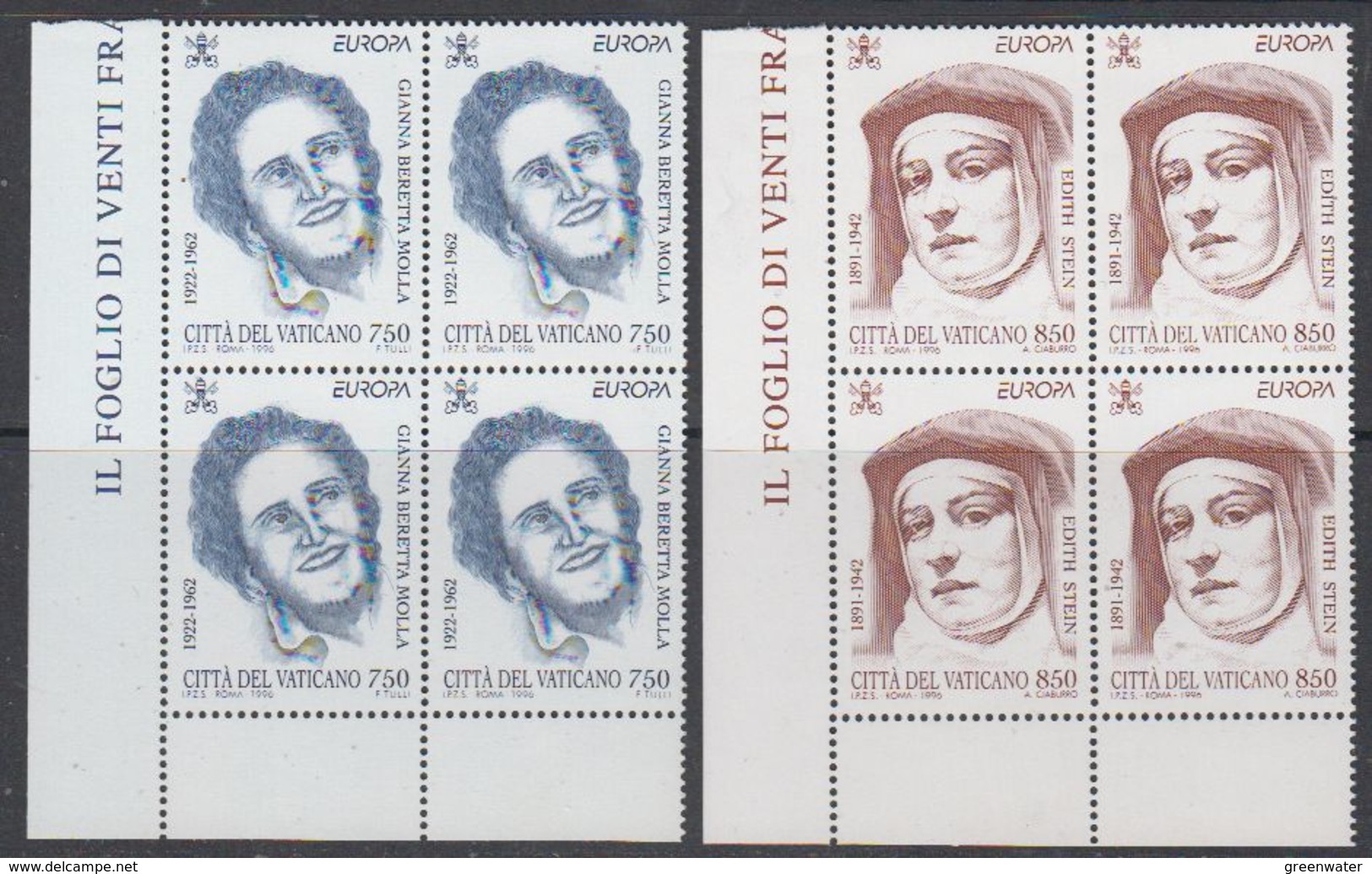 Europa Cept 1996 Vatican City  2v Bl Of 4 (corners) ** Mnh (46023A) - 1996