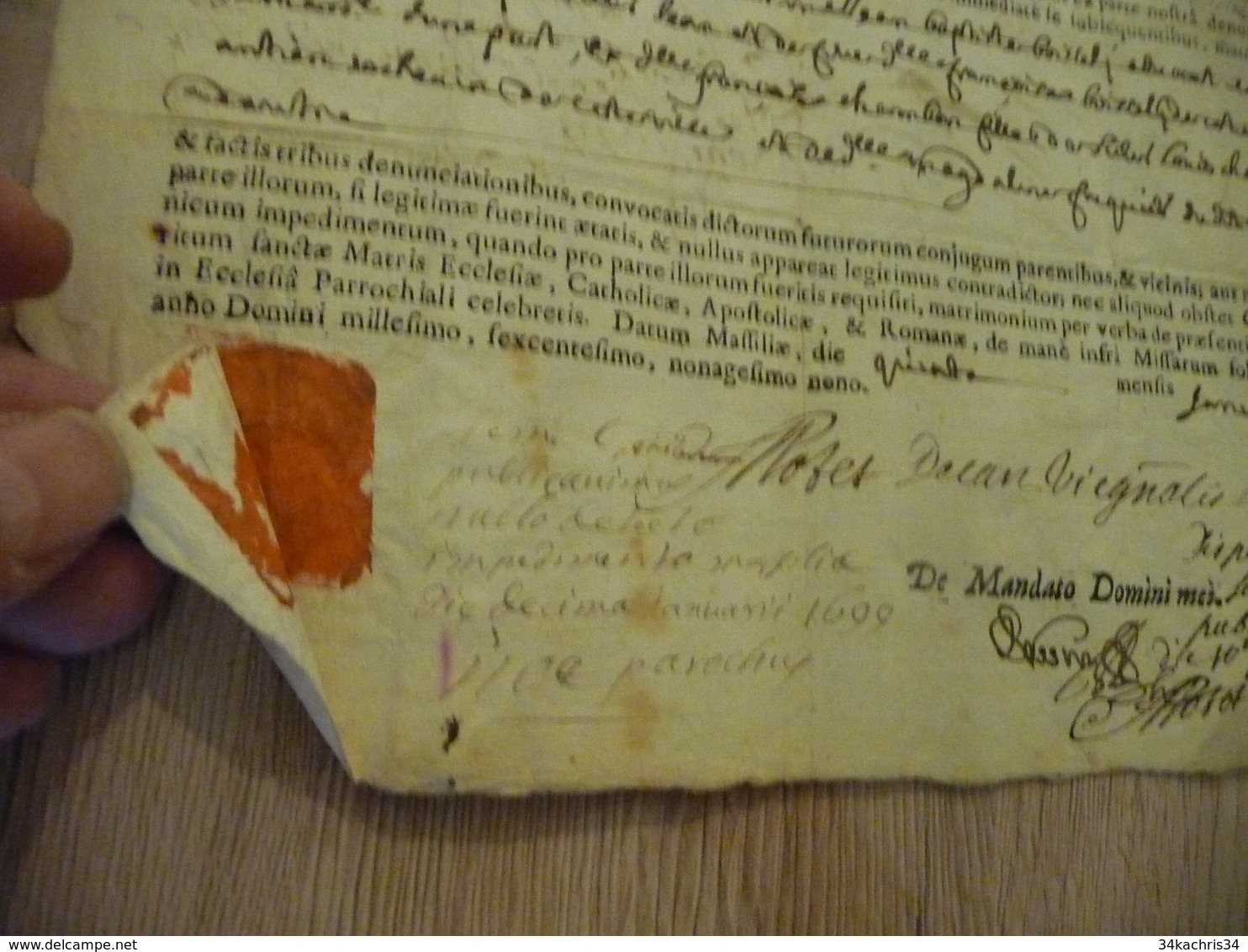 Religion Formule Signée Sur Papier Carolus Gaspar Guillemus De Vintimile 1699 Avec Sceau ITALIA - Religión & Esoterismo
