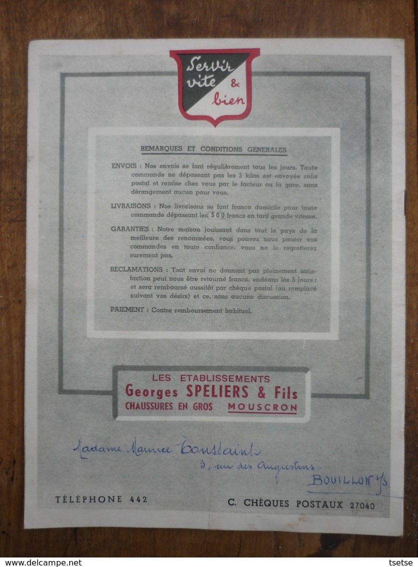 Mouscron - Catalogue Général Automne/Hiver 1948 Des Etabl Georges Speliers & Fils - Chaussure En Gros - Mouscron - Möskrön