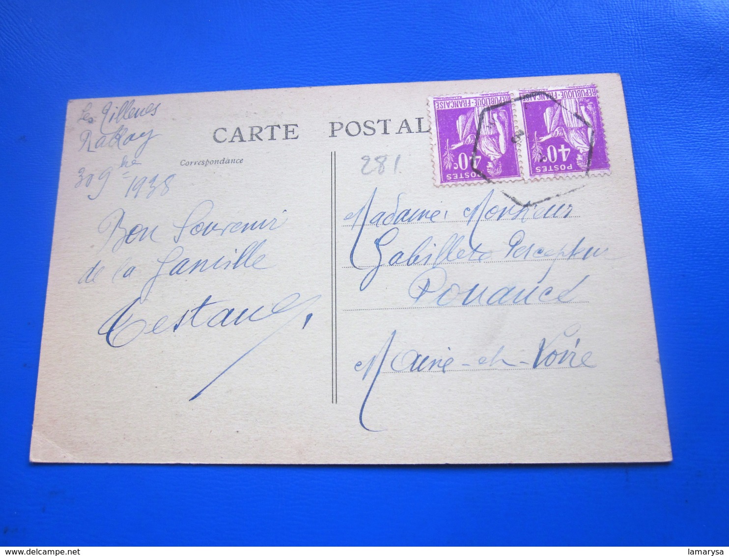 1938 LES TILLEULS  RABLAY-SUR-LAYON [49]Maine Et Loire Carte Postale-CPA PAIX 281 Cachet A Date Rural-HEXAGONAL POUAUCE - Andere & Zonder Classificatie