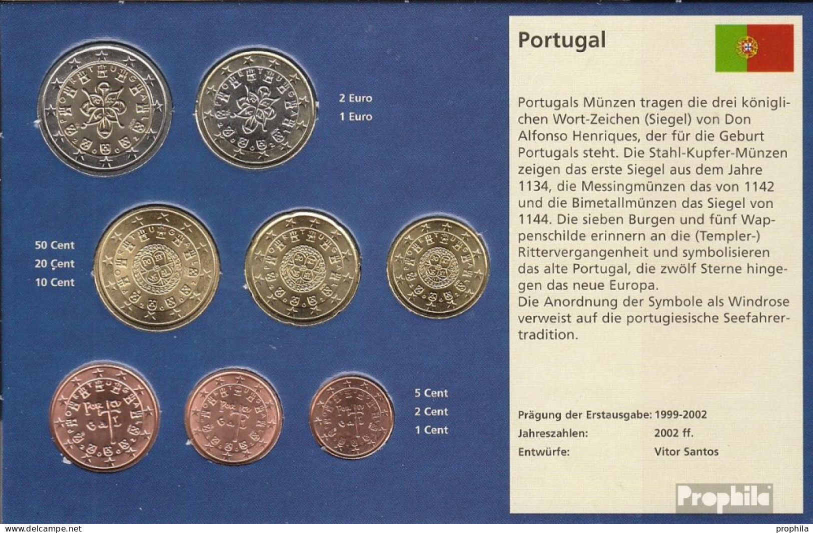 Portugal 2002 Stgl./unzirkuliert Kursmünzensatz Stgl./unzirkuliert 2002 EURO-Erstausgabe - Portugal