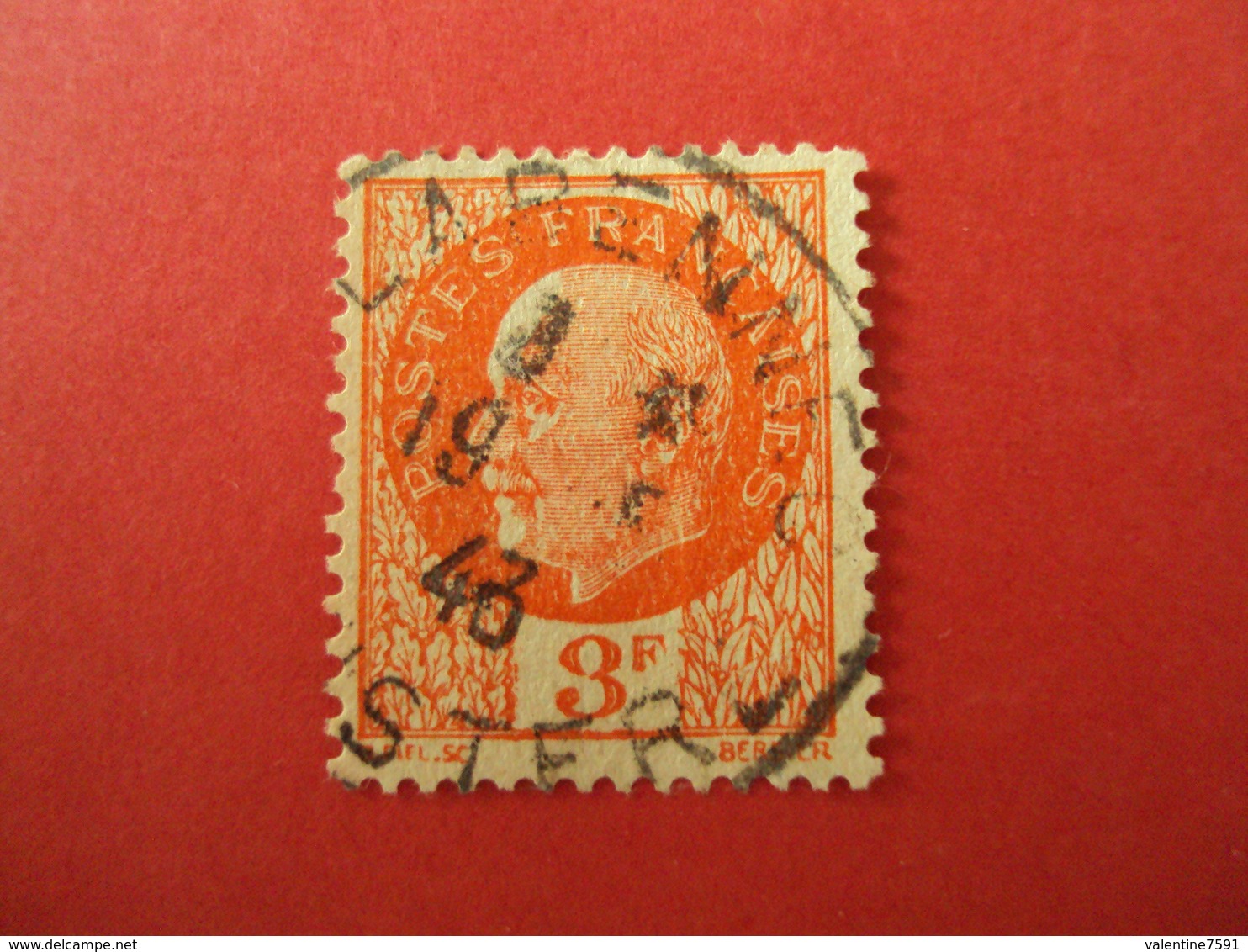 1941-42- Oblitéré N°  521    -    PETAIN,     " Type Bersier"    " 3 F Orange   "       Net  3 - 1941-42 Pétain