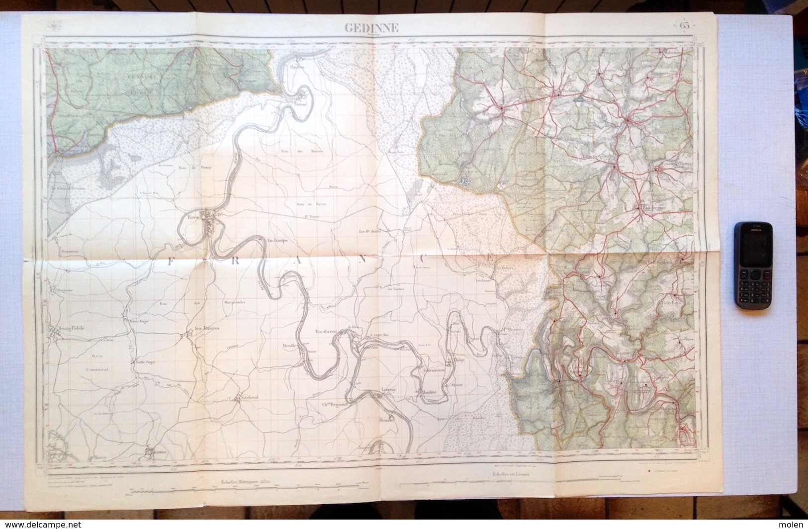 ©1871 GEDINNE CARTE D ETAT MAJOR FUMAY MONTHERME RENWEZ RIENNE WILLERZIE HOUDREMONT ALLE THILAY REVIN HAYBES ALLE S382 - Cartes Topographiques