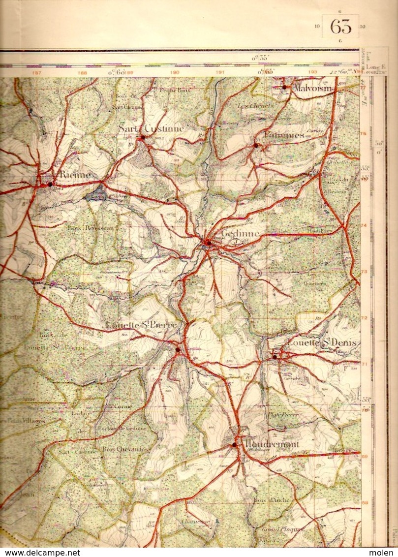 ©1871 GEDINNE CARTE D ETAT MAJOR FUMAY MONTHERME RENWEZ RIENNE WILLERZIE HOUDREMONT ALLE THILAY REVIN HAYBES ALLE S382 - Topographical Maps