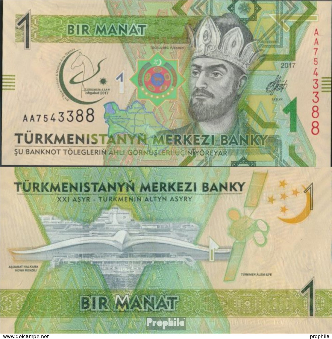 Turkmenistan Pick-Nr: 36 Bankfrisch 2017 1 Manat - Turkménistan