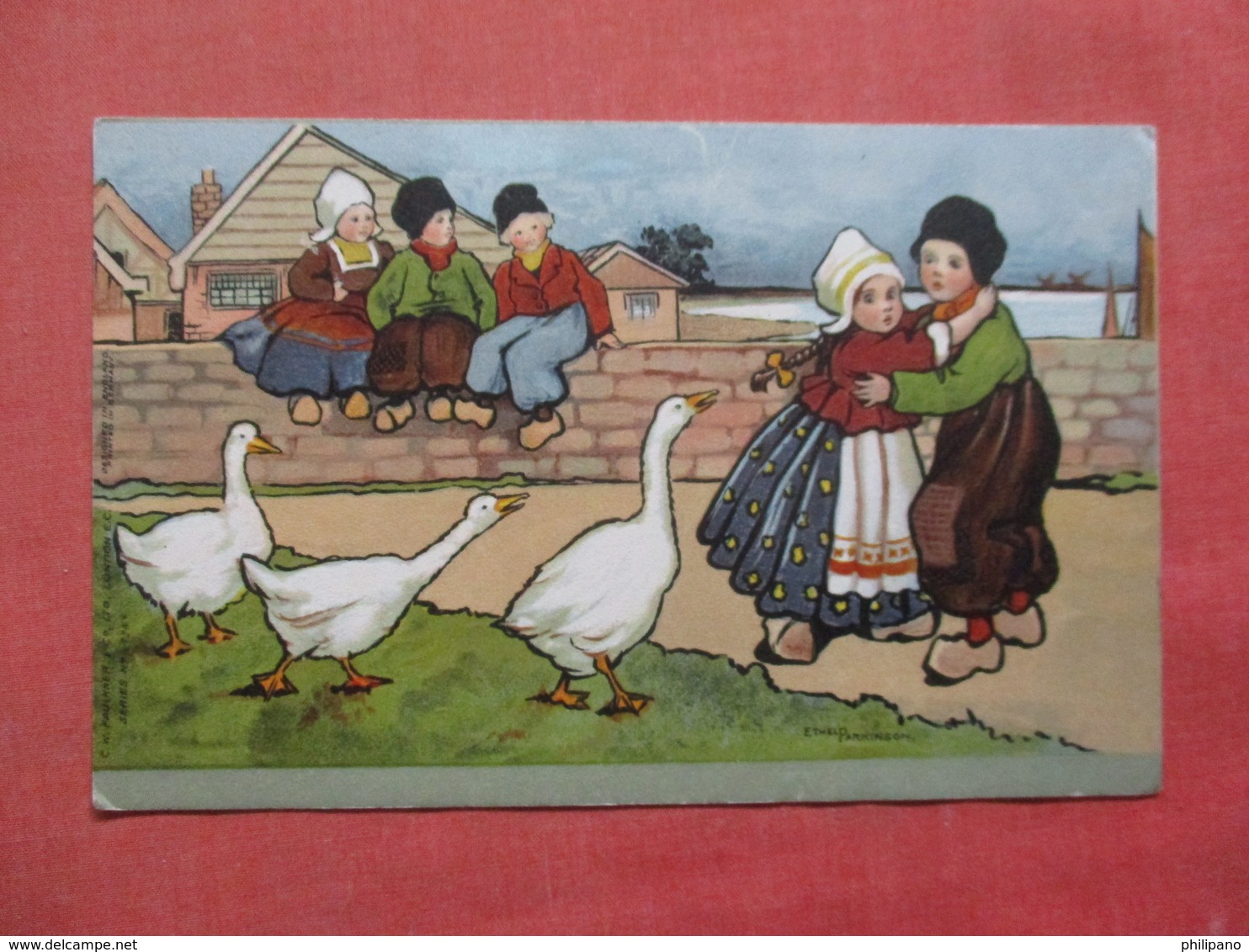 Signed > Parkinson, Ethel       Dutch Children With Ducks     Ref  3851 - Parkinson, Ethel