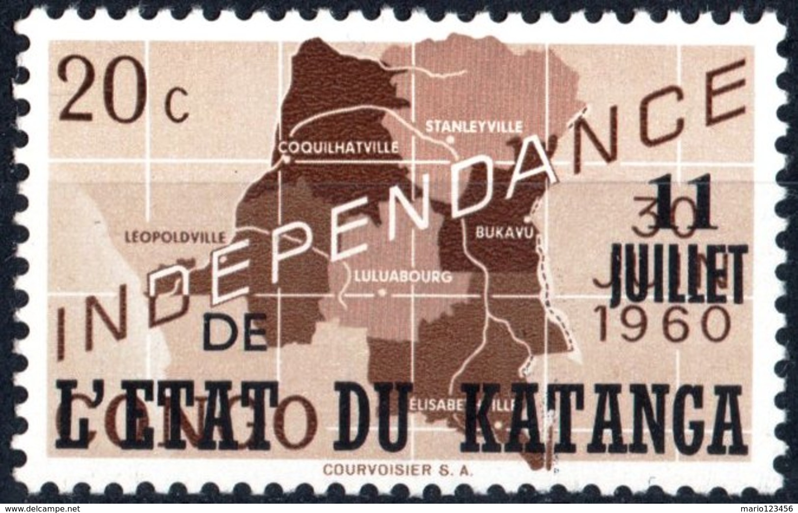 KATANGA, INDIPENDENZA, 1960, 20 C., FRANCOBOLLO NUOVO (MNH**)  Mi:KT 40, Scott:KT 40, Yt:KT 40 - Katanga