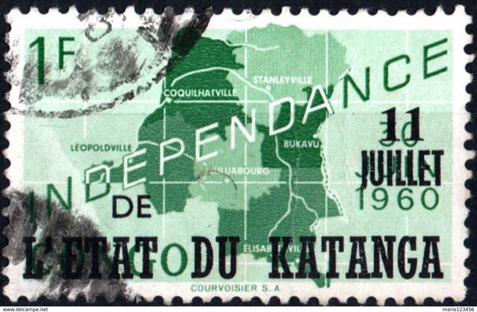 KATANGA, INDIPENDENZA, 1960, 1 F., FRANCOBOLLO USATO Mi:KT 42, Sn:KT 42, Yt:KT 42 - Katanga