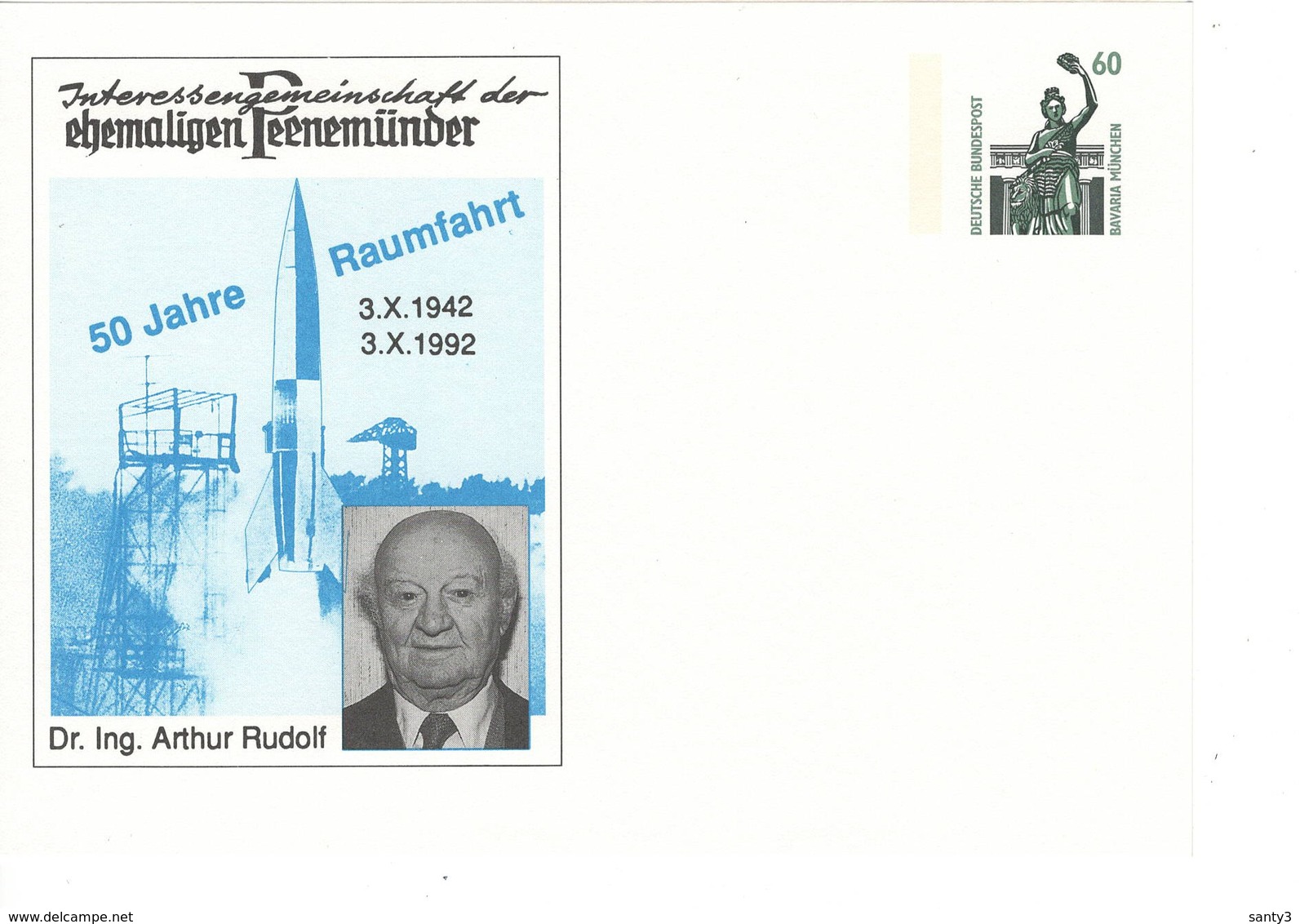 Duitsland, Geïllustreerde Postkaart, Raumfarhrt,, 22-25 Oktober 1992, Dr Ing Athur Rudolf,  Ongebruikt - Postales Ilustrados - Nuevos