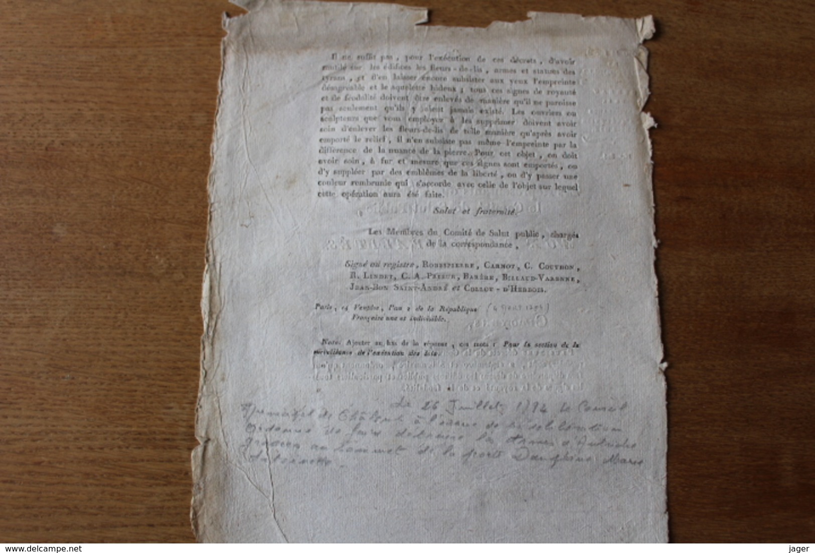 Rare Doc Révolutionnaire Fin Des Fleurs De LYS Destruction  1794 - Historical Documents