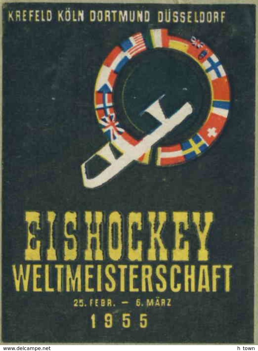 952  Vignette Championnat Du Monde De Hockey Sur Glace 1955, Allemagne - Poster Stamp Ice Hockey World Championship - Jockey (sobre Hielo)
