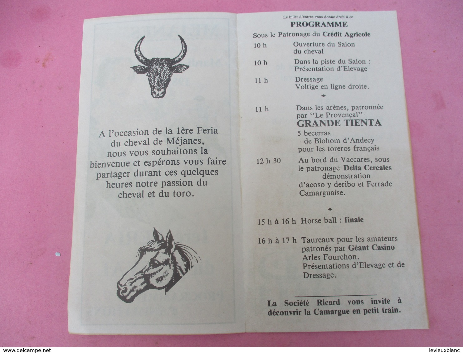 Dépliant Corrida / 1ére Féria Du Cheval/Camargue / MEJANES/Publicité RICARD/ Ortigao Costa/1981               PROG247 - Programs