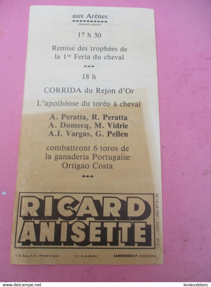 Dépliant Corrida / 1ére Féria Du Cheval/Camargue / MEJANES/Publicité RICARD/ Ortigao Costa/1981               PROG247 - Programs