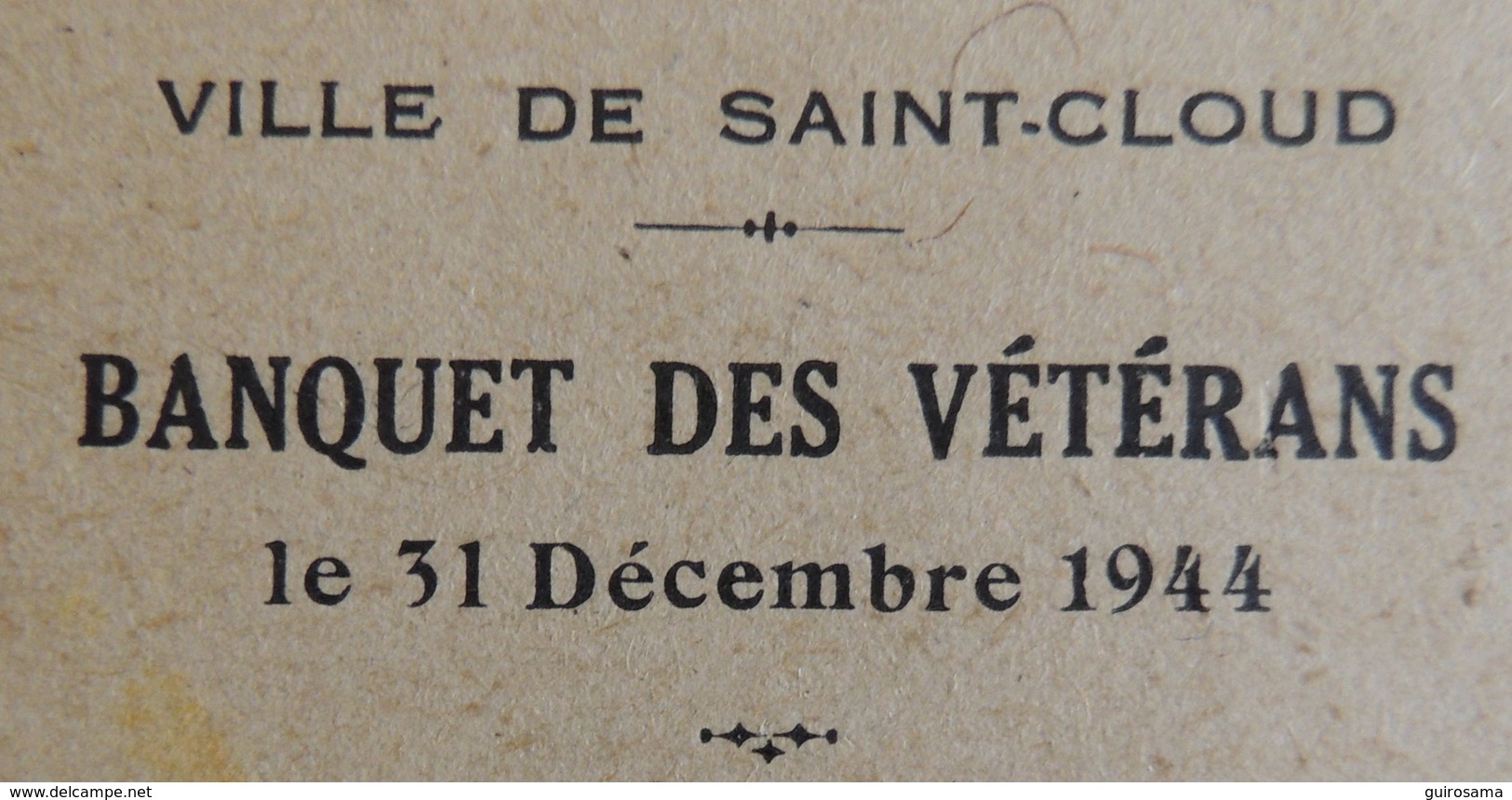 Menu Du 31 Décembre 1944 Du Banquet Des Vétérans De La Ville De Saint-Cloud - Menus