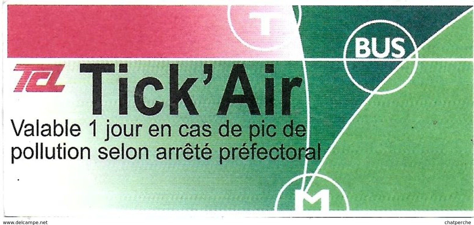 TICKET BILLET TCL SYTRAL LYON 69 RHONE METRO TRAMWAY AUTOBUS TICK'AIR JOURNÉE POLLUTION DU 24/01/2020 VENTE A BORD - Europe