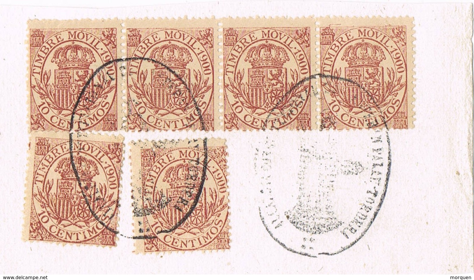 Fragmento Timbre Movil, Fiscal Postal 1900. Marca Oval Ayuntamiento De SANTA MARIA De PALAUTORDERA (Barcelona) - Postage-Revenue Stamps