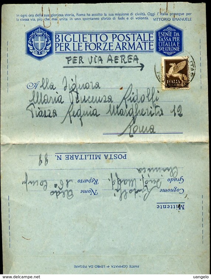 SP44 ANNULLO  POSTA MILITARE 88  16 COMP. CHIMICA , FRONTE RUSSO, BIGLIETTO IN  FRANCHIGIA   ,1942 - Posta Militare (PM)