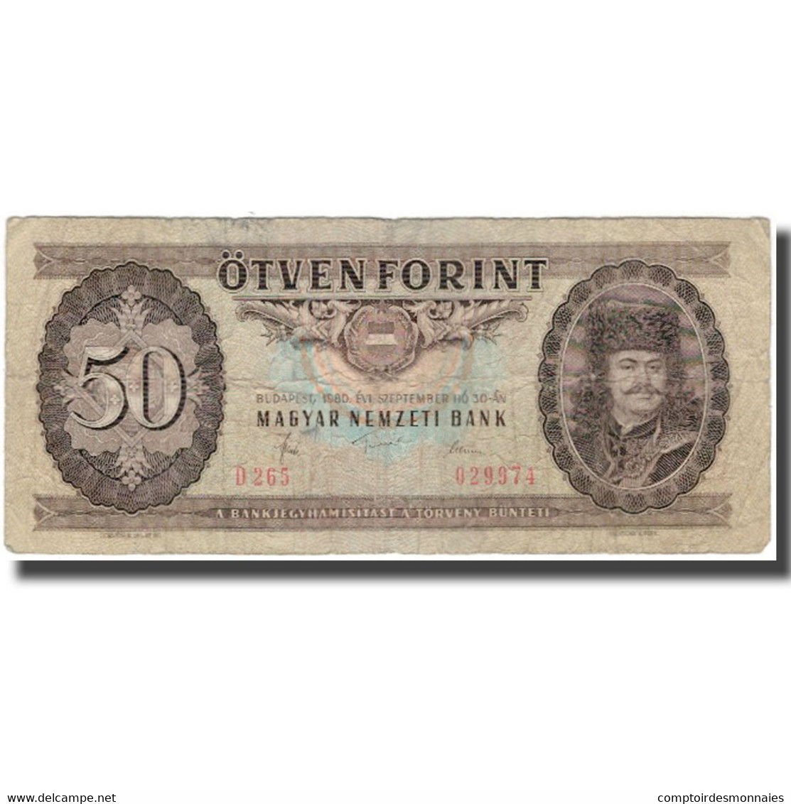 Billet, Hongrie, 50 Forint, 1980-09-30, KM:170d, TB - Hongrie