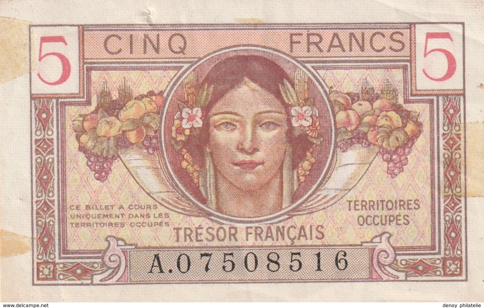 France Billet De 5 Francs Du Tresorsérie Quelques Taches Et Et Froissure , Dans Son Ju - 1947 Sarre