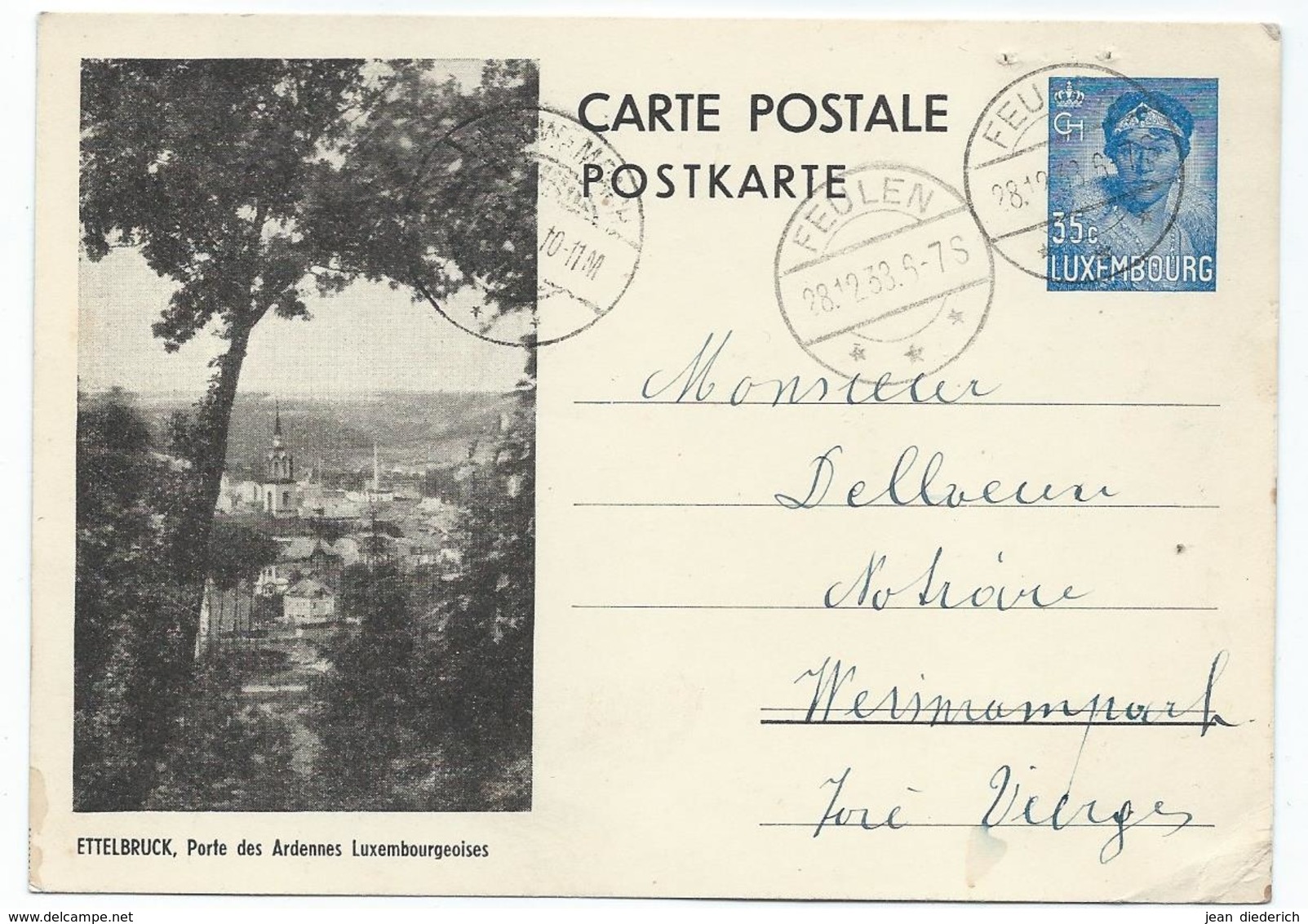 Nr. 111-7 (Ettelbruck) - Feulen 28-12-1938 Pour Weiswampach - Entiers Postaux