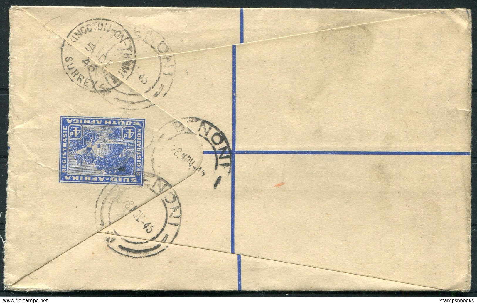 1945 South Africa Registered Letter, Airmail Benoni - Alex Moore Dancing School, Kingston On Thames, England. - Luchtpost