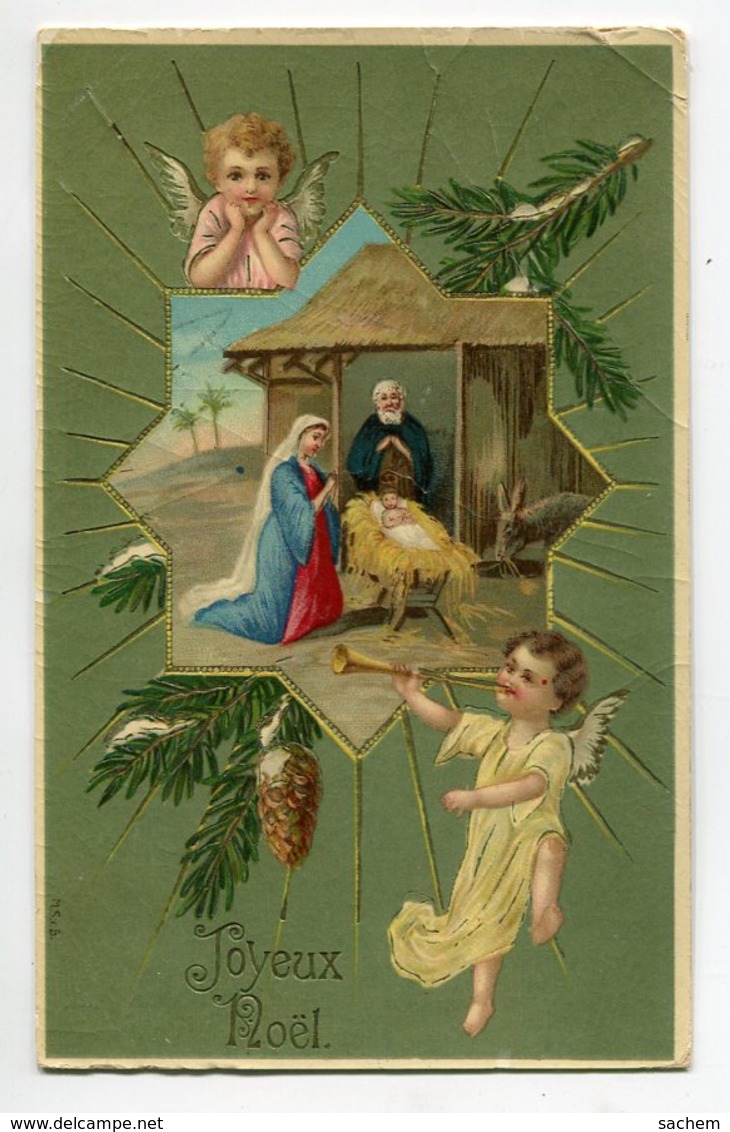 ANGES 051 Petits Anges Veillant La Creche Joyeux Noel 1910 écrite Timbrée - Angels