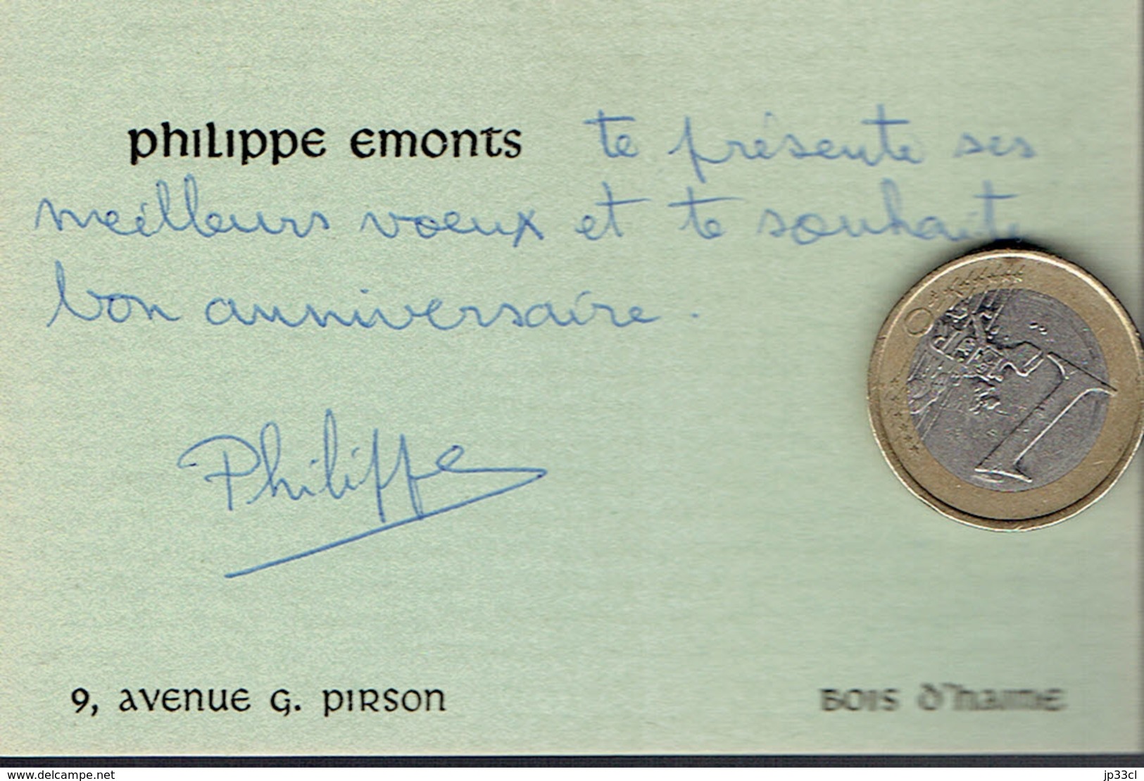 Ancienne Carte De Visite Autographe De Philippe Emonts, Av. G. Pirson, Bois-d'Haine (vers 1960) - Visitekaartjes