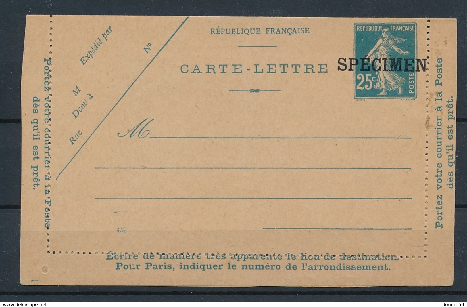 DI-182: FRANCE: Lot Avec N°140 CL1 Surchargée  SPECIMEN - Cartes-lettres