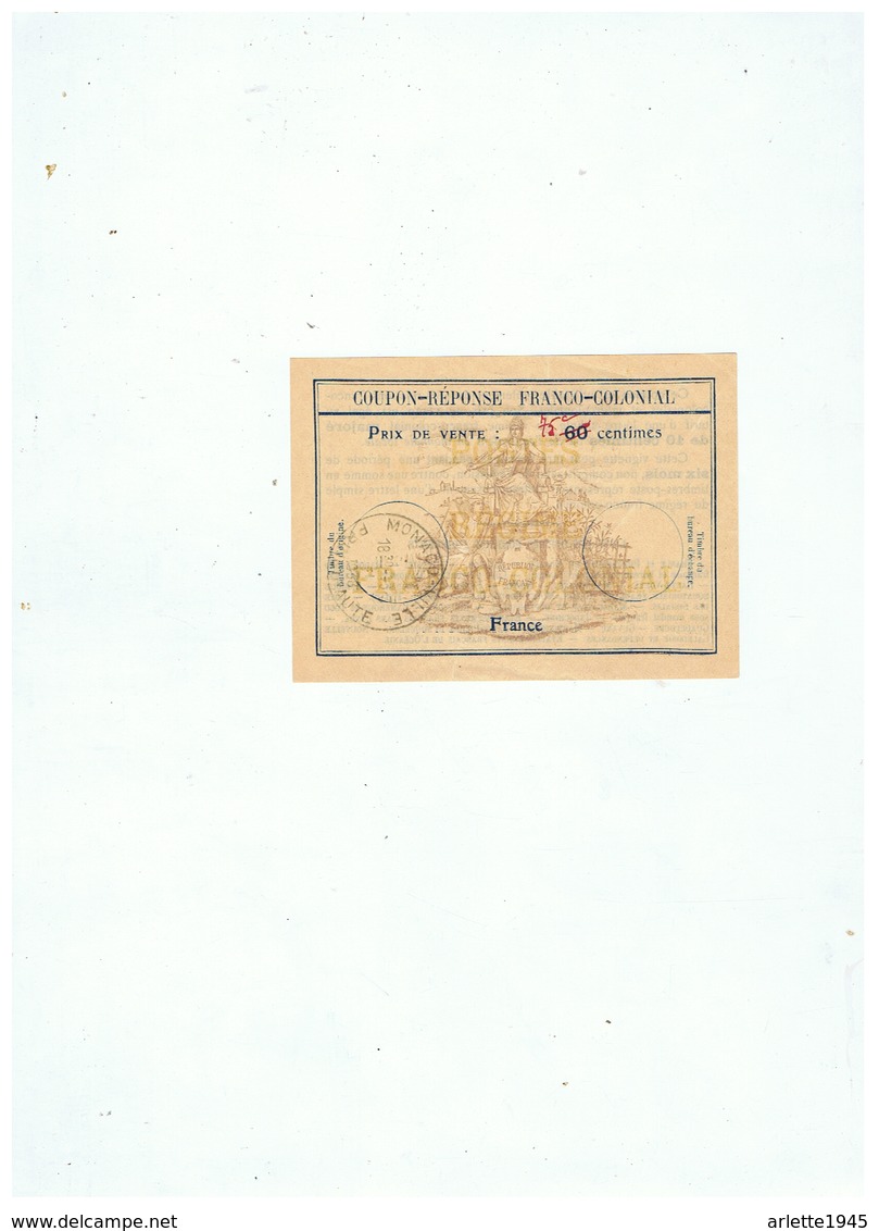 COUPON REPONSE FRANCO - COLONIAL 75c FRANCE POUR MONACO 1938 - Sonstige & Ohne Zuordnung