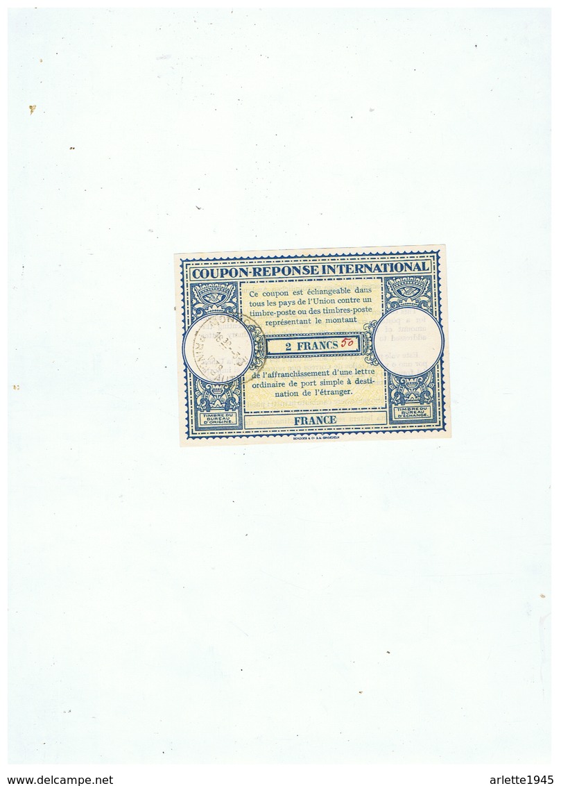 COUPON REPONSE INTERNATIONAL 2 FRANCS 50  FRANCE POUR MONACO 1938 - Sonstige & Ohne Zuordnung