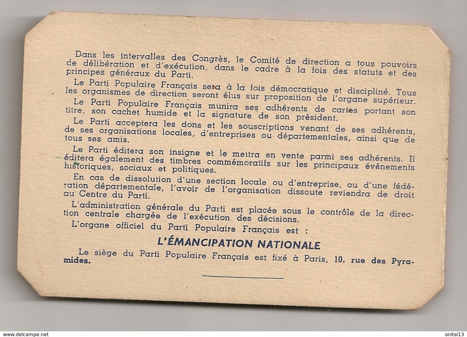 1938 CARTE MEMBRE DU  PPF / PARTI POPULAIRE FRANCAIS / DORIOT    B2159 - Historische Dokumente