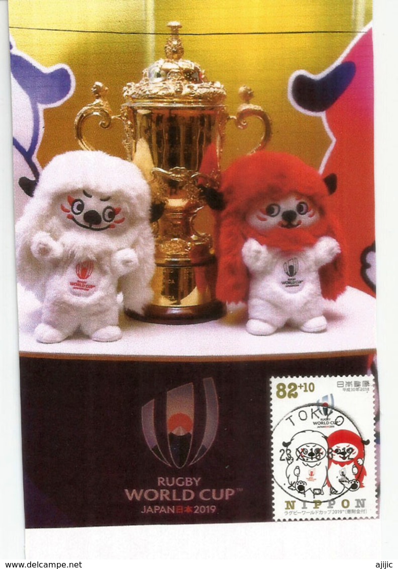 JAPAN 2019. RUGBY WORLD CUP, Special Japanese Stamp On Maximum-Card.Lion-like Mascots.(Shīsā).Only ONE Available - Rugby