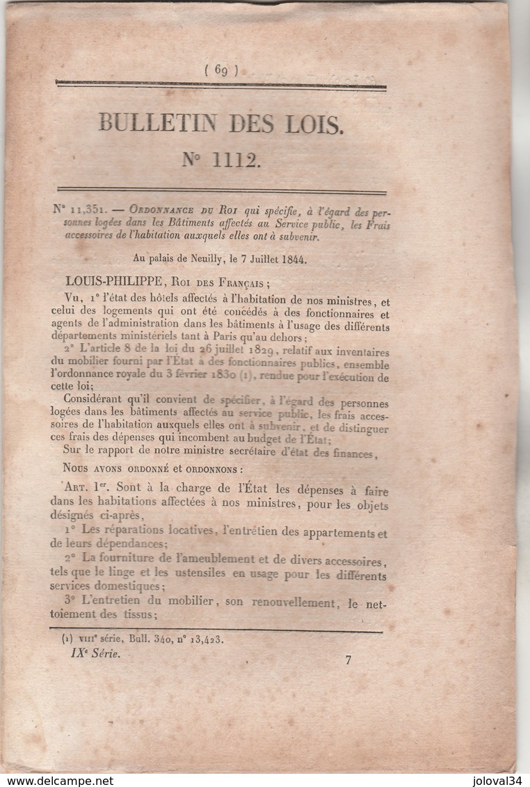 Bulletin Des Lois 1112 De 1844 - Construction Pont Suspendu Sur Le Tacon  Jura Avec Tarifs Péage - Décrets & Lois