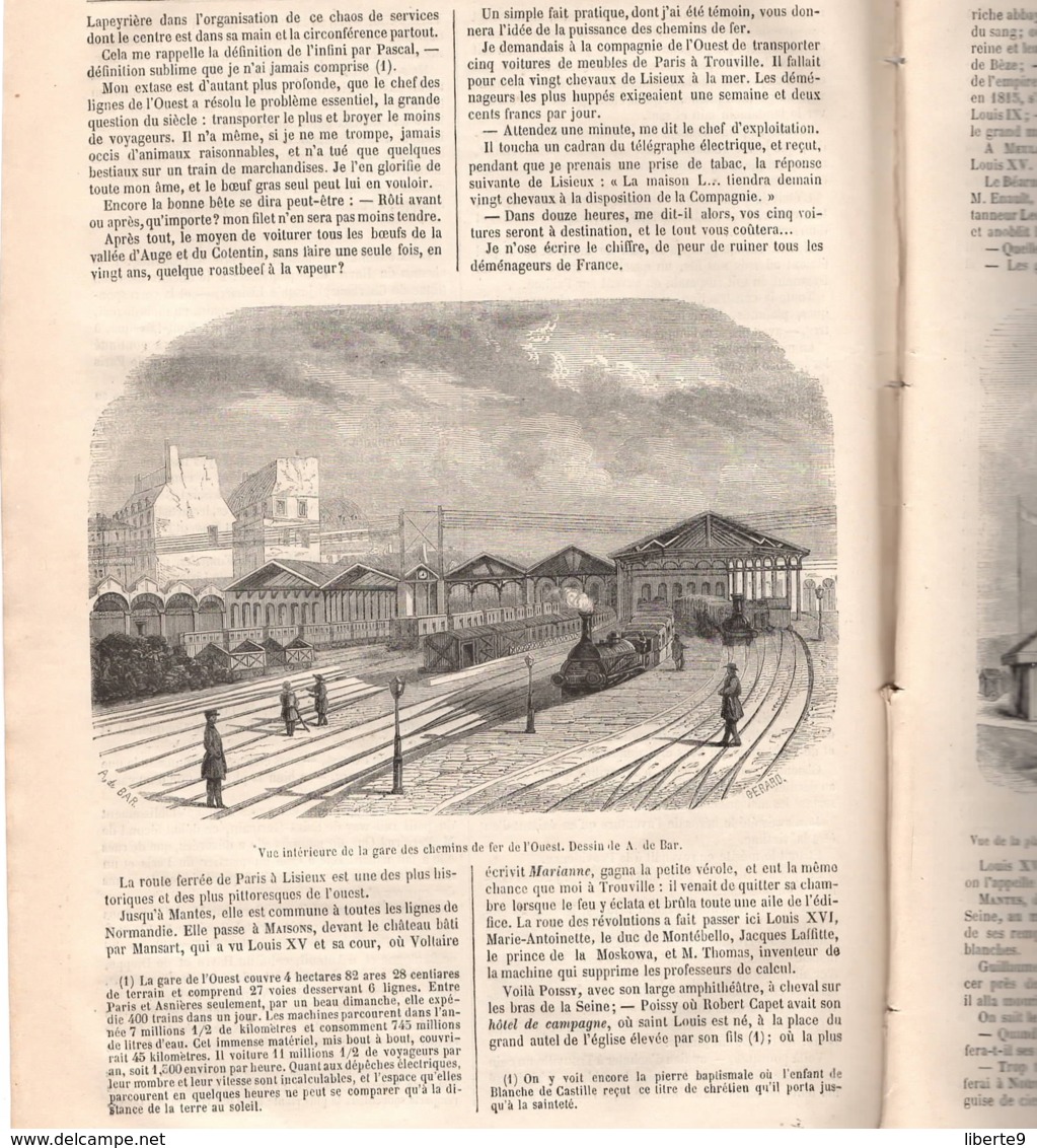 CHEMIN DE FER OUEST, NORMANDIE 1857 - 5 Gravure - Trouville Sur Mer Villa De Gisors Gare La Plage Chalet Cordier - Zeitschriften - Vor 1900