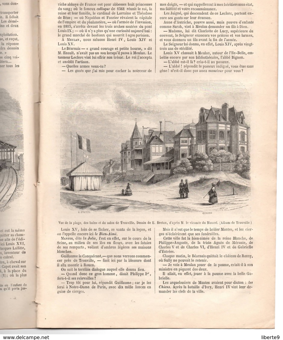 CHEMIN DE FER OUEST, NORMANDIE 1857 - 5 Gravure - Trouville Sur Mer Villa De Gisors Gare La Plage Chalet Cordier - Zeitschriften - Vor 1900