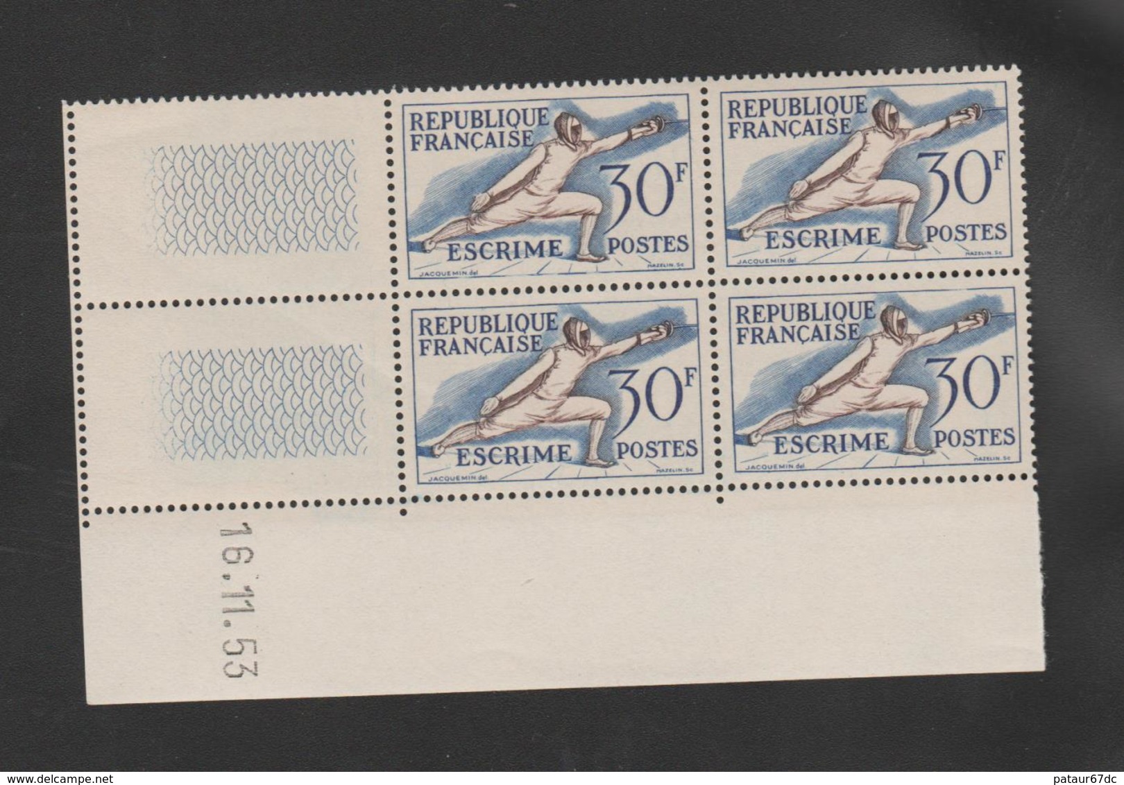 FRANCE / 1953 / Y&T N° 962 ** : "JO Helsinki" (escrime) X 4 - Coin Daté 1953 11 16 - 1950-1959