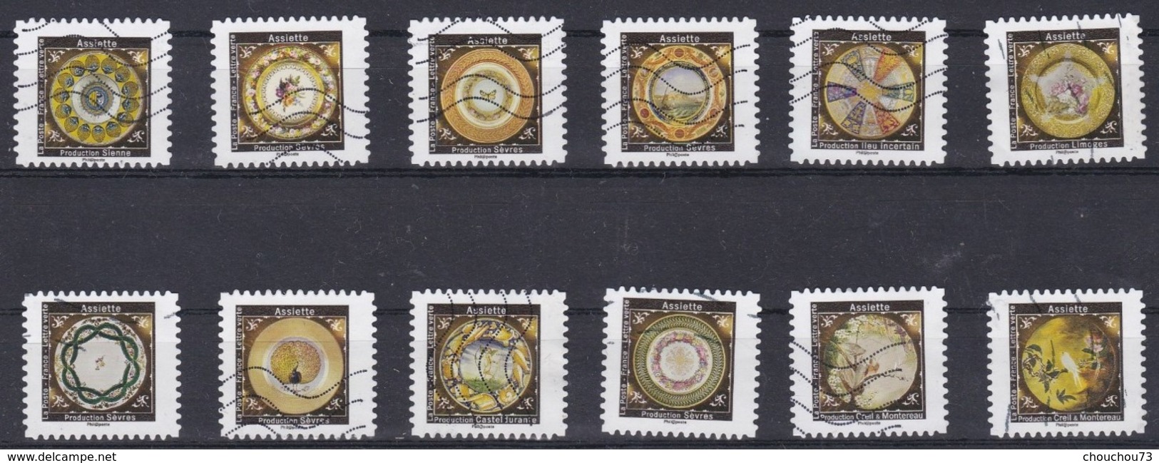 FRANCE AUTOADHESIFS OBLITERES-SERIE COMPLETE DE 12 TIMBRES-N° YVERT XXXX A XXXX-ANNEE 2019-SERIE ASSIETTES - Altri & Non Classificati