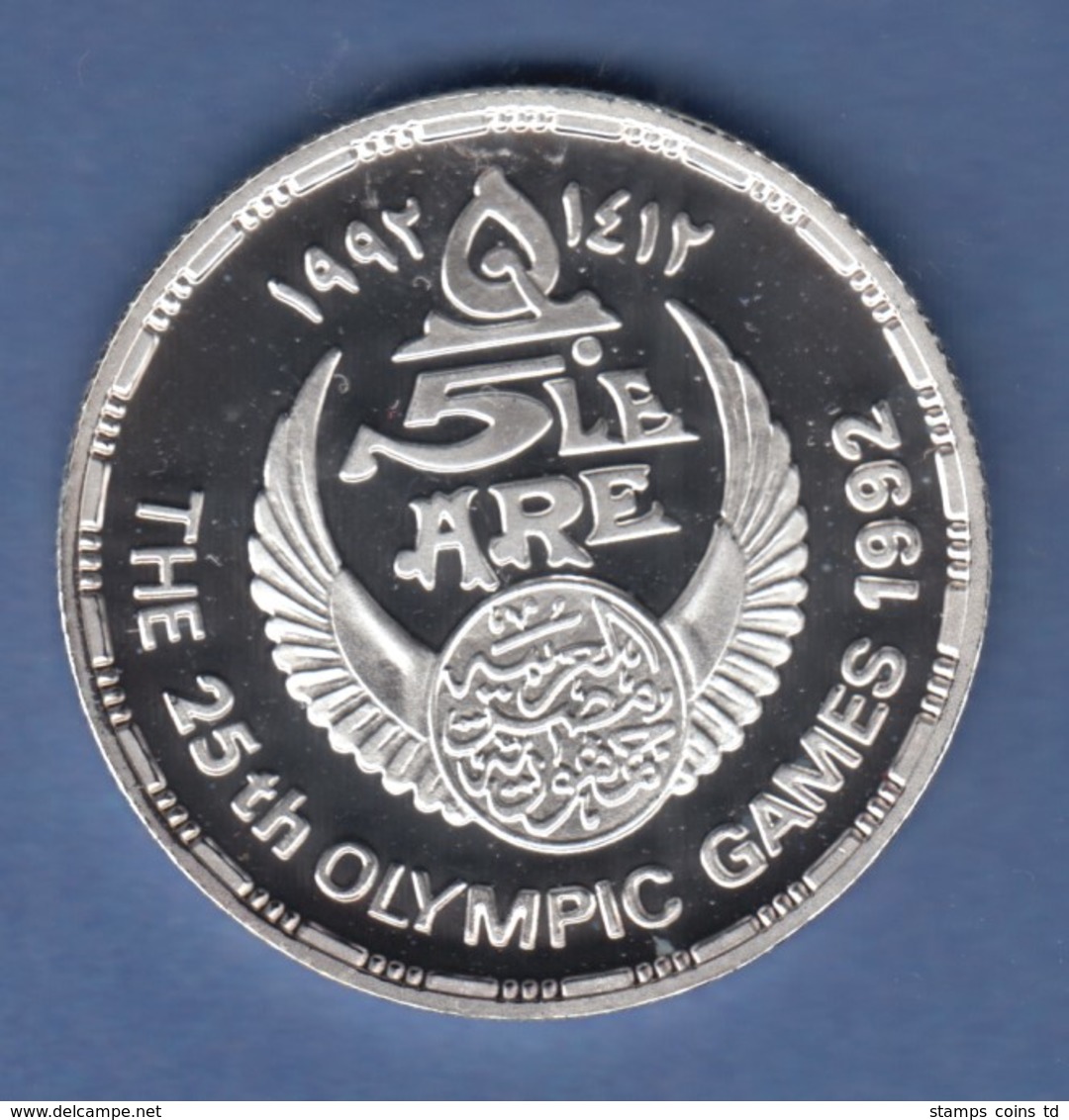 Ägypten Silbermünze Olympische Spiele 1992 Barcelona 5 Pfund  Hockey - Sonstige – Afrika