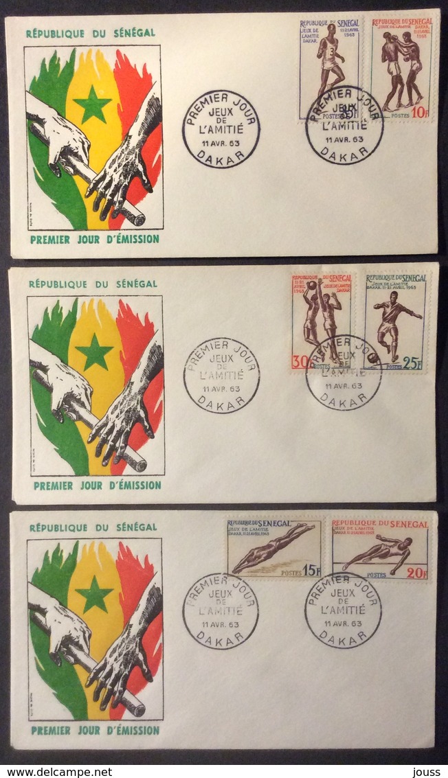 AFS4 Sénégal Jeux De L’Amitié 6 Timbres 11/4/1963 Dakar FDC Premier Jour  Lot 3 Lettre - Sénégal (1960-...)