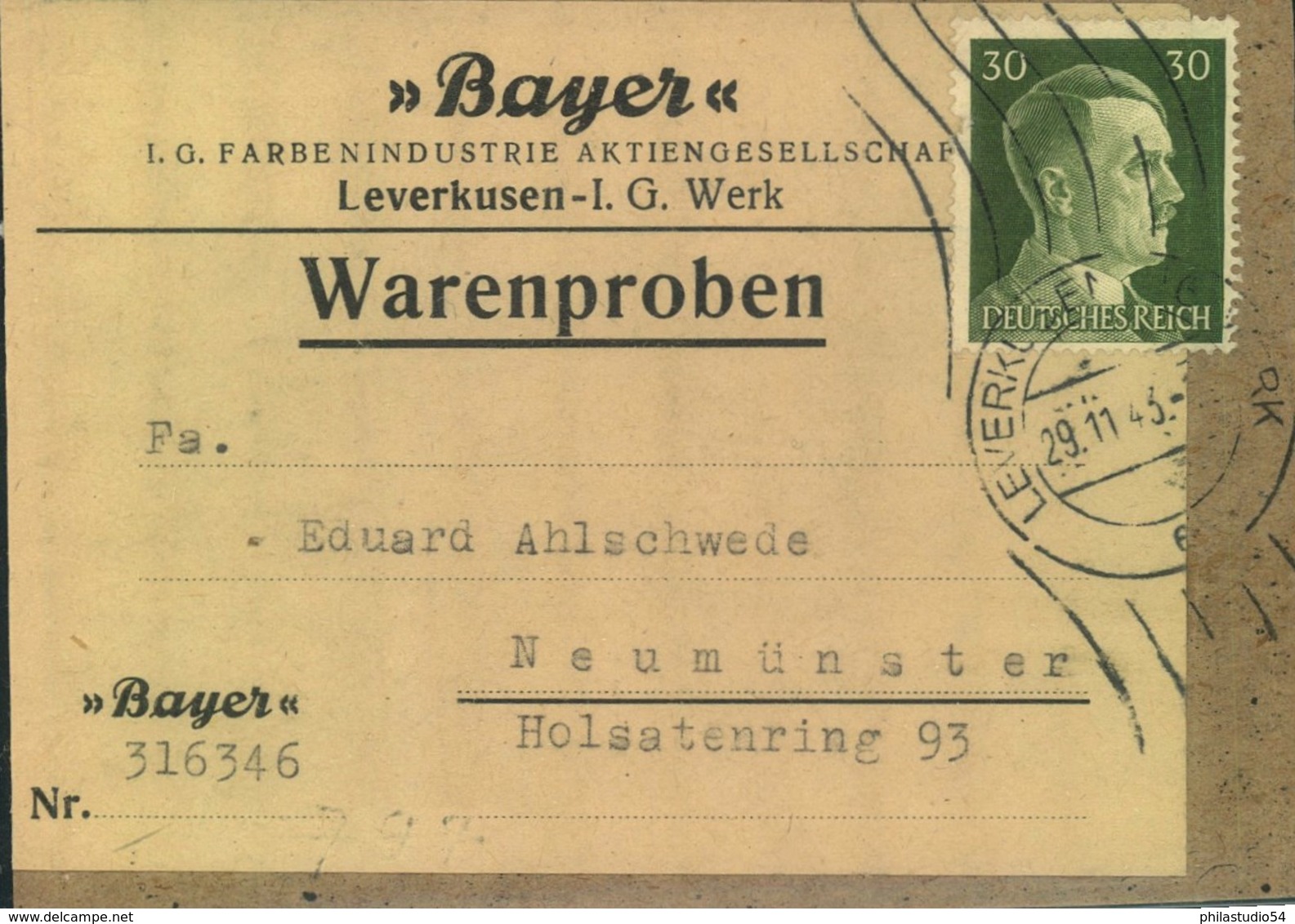 1943, Ausschnitt Einer Großen Warenprobe Mit 30 Pfg. Hitler EF Ab Potsdam - Otros & Sin Clasificación